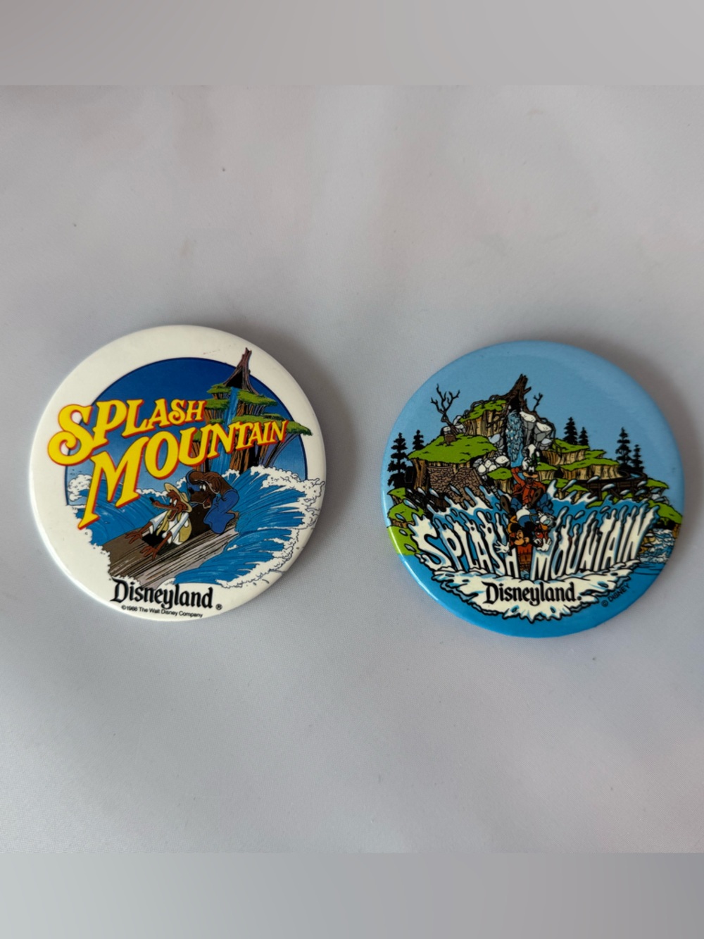 Vintage 80’s Disneyland Splash Mountain 3in Button Pin Set of 2 Cast Member Excl